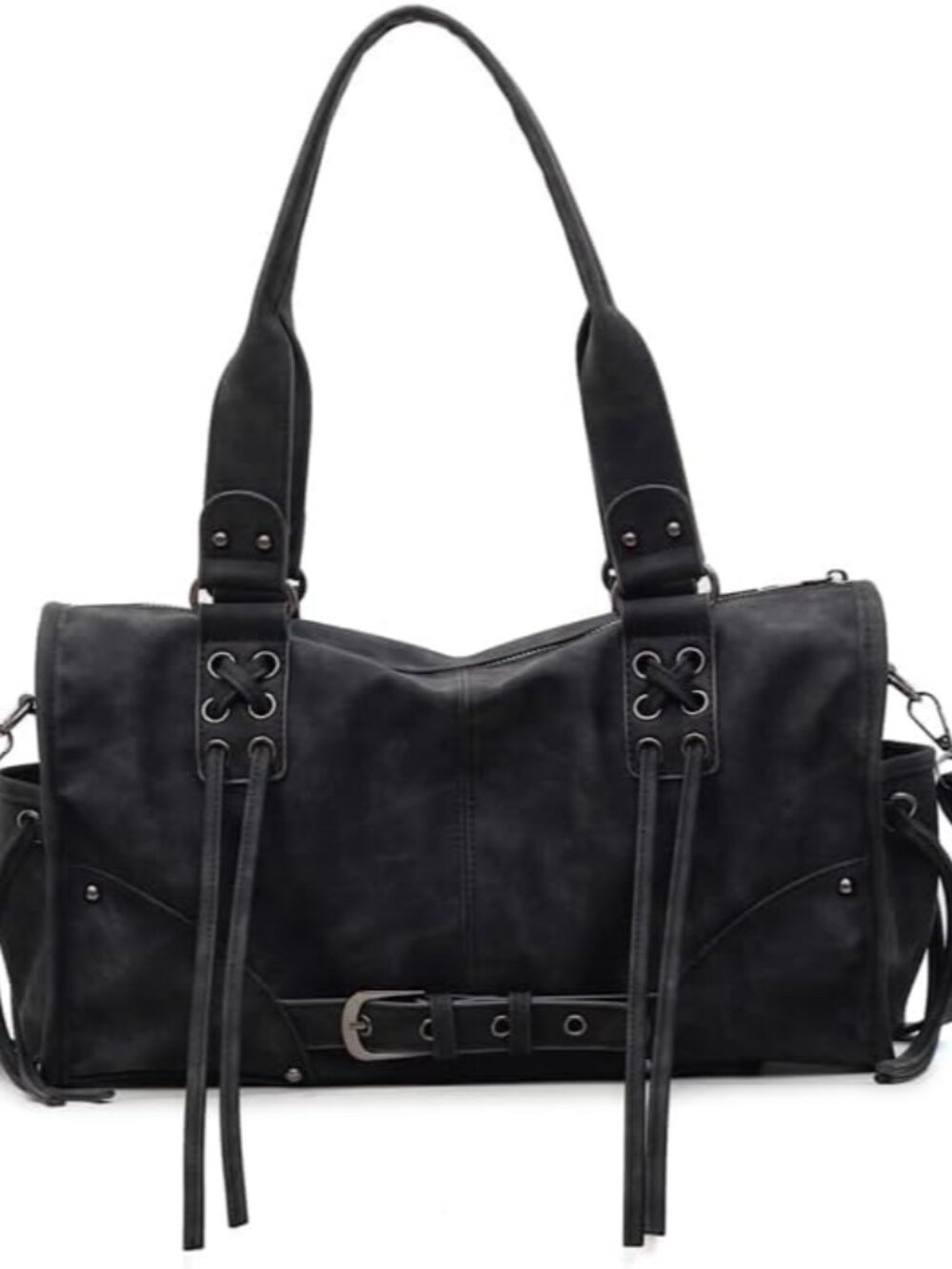 Women’s Large PU Tote Bag, Retro Shoulder Boston Bag Vintage Accent, Casual Top